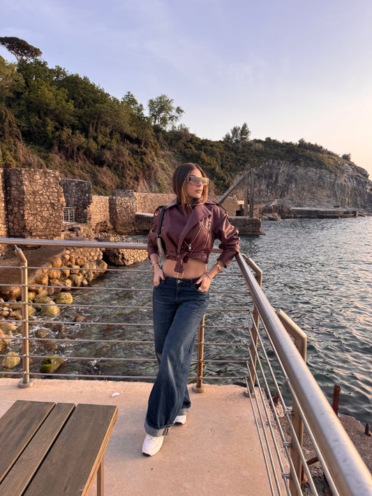 Giacca ecopelle bordó