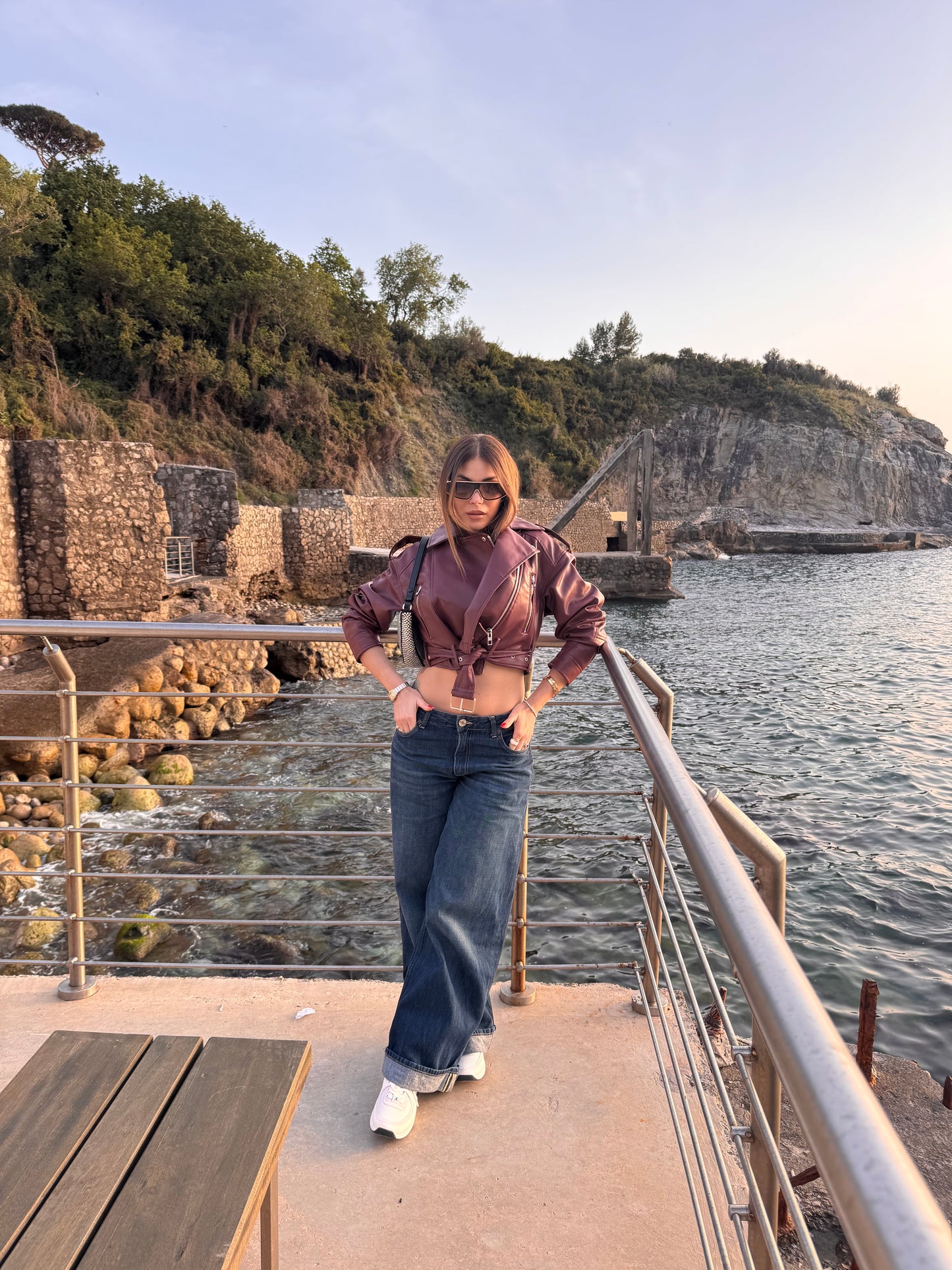 Giacca ecopelle bordó